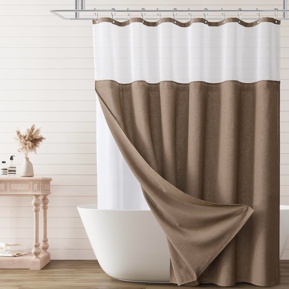 Naturoom Extra Long Shower Curtains 78” Tan Linen Shower Curtain with Liner Set - Picture 7 of 9